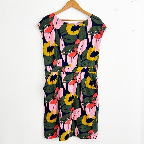 Boden 100% Cotton Floral Printed Short Sleeve Costal Midi Jersey Dress Size 12R - Picture 1 of 14